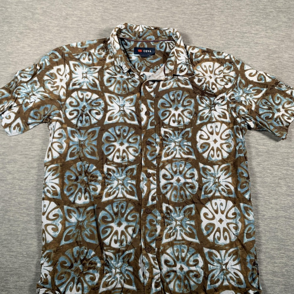 Cova Shirt‎ Mens Small Geometric Print Short Sleeve Button Up Summer Casual